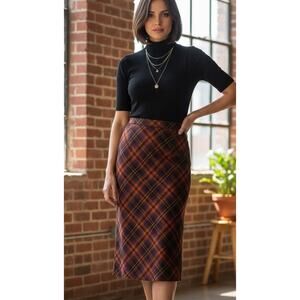 Christie & Jill Vintage 90's Wool Blend Plaid Midi Skirt